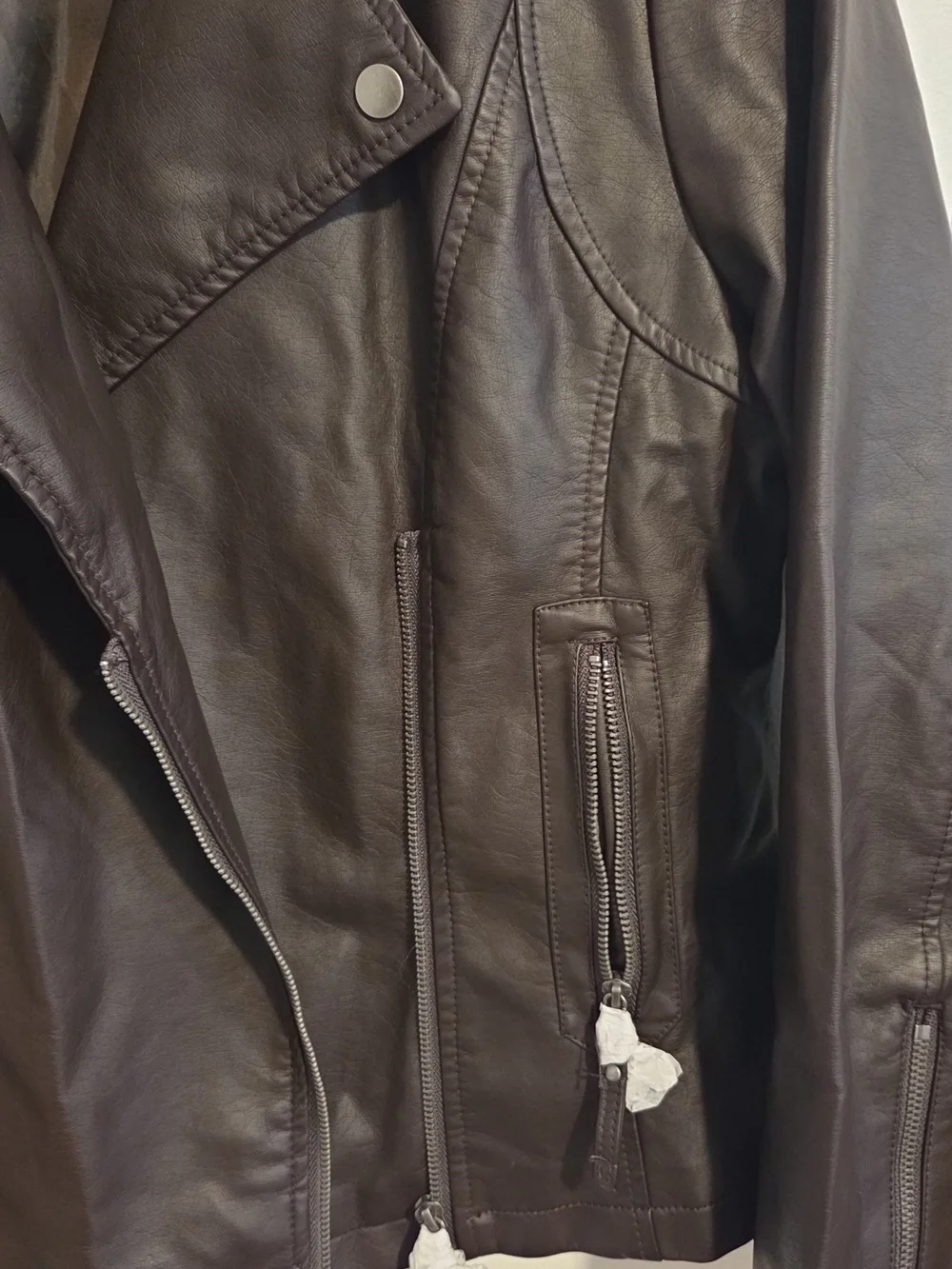NWT - Max Studio Chocolate Brown Faux Leather Moto Jacket with Zip Details